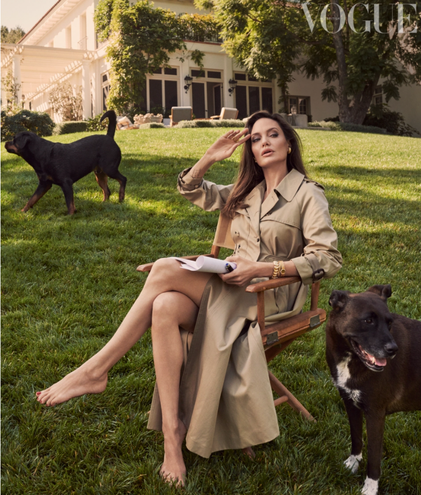 安吉丽娜·朱莉拍杂志封面,田园风藏不住高贵气质,卡其色风衣披发显性