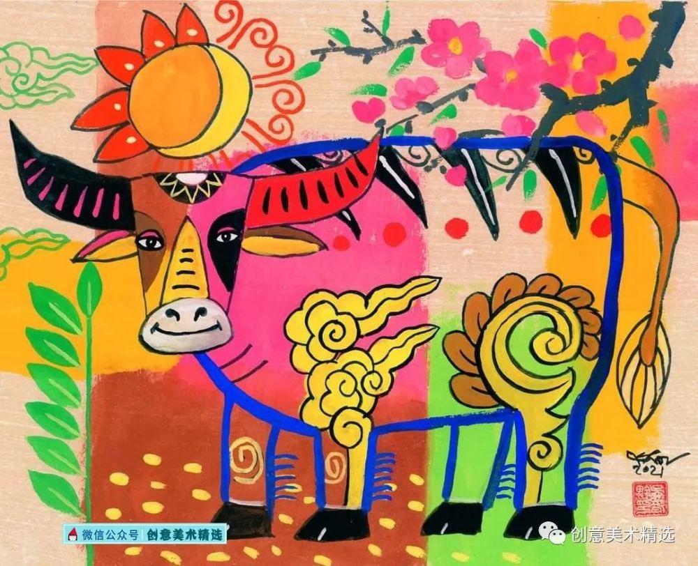 牛年主题创意插画祝愿大家新的一年牛气冲天牛运满满