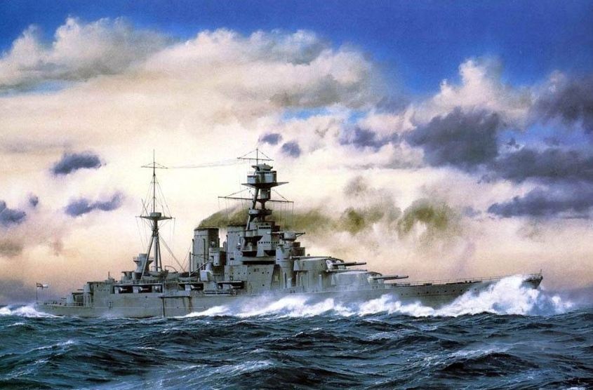 胡德号战列舰彩绘,该舰被誉为世界上最漂亮的军舰,却在丹麦海峡之战