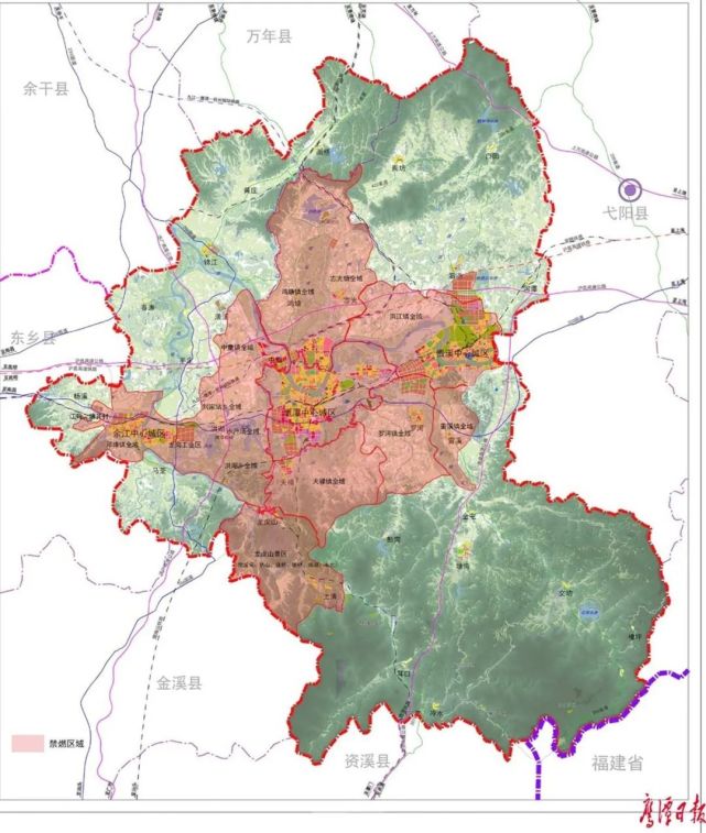 鹰潭市禁止燃放烟花爆竹范围示意图