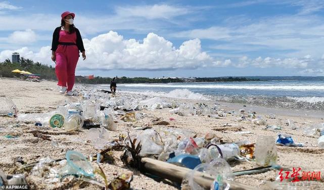 疫情中的巴厘岛海滩 一天清出数十吨塑料垃圾