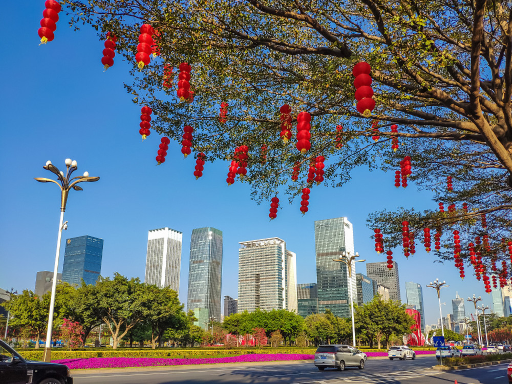 广东深圳:街头张灯结彩迎新春