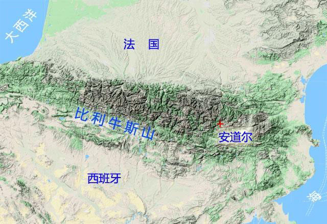 安道尔位于法国与西班牙两国交界线上,国土面积468平方公里,相当于