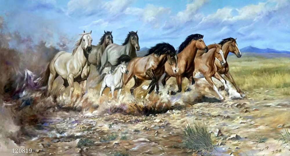 朝鲜油画骏马奔驰尺寸16090厘米