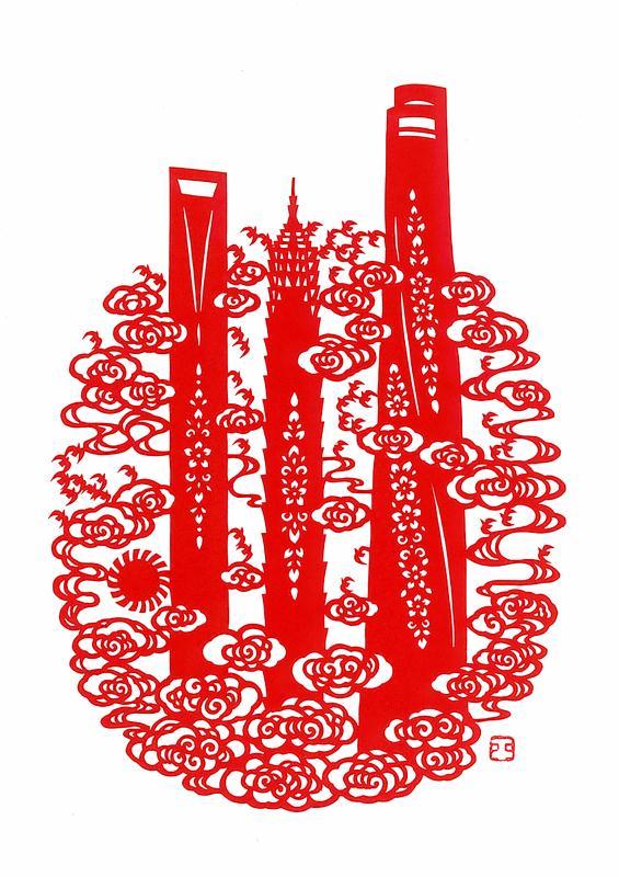 不乏大量表现祖国河山和上海风貌剪纸风景