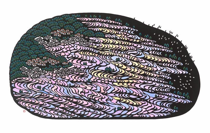 《水墨梯田》和《春天圆舞曲》等描绘梯田风光的剪纸