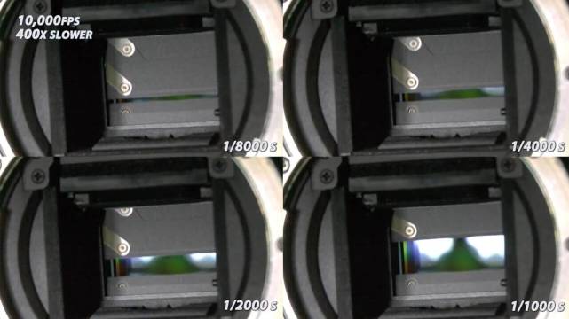 所谓的高速快门,其实只是控制前后幕帘的开闭间隙.下图是高速摄像机捕