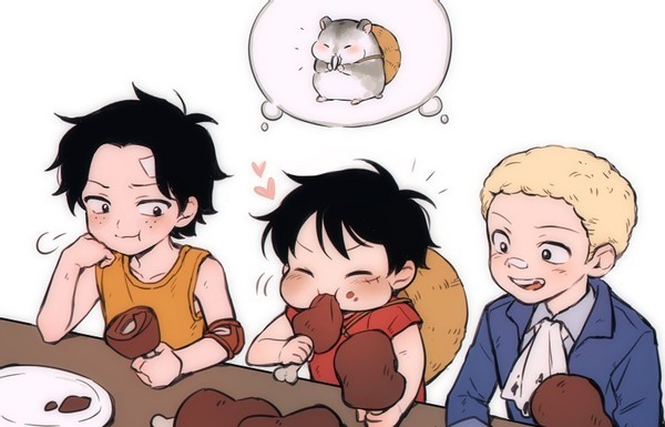 海贼王团宠插画分享路飞钻进索大衣服里取暖抱着艾斯撒娇28