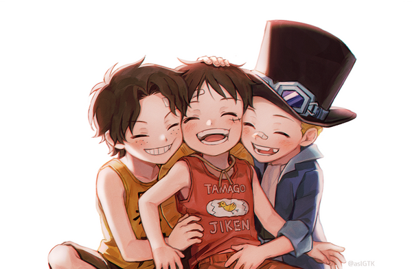 海贼王团宠插画分享路飞钻进索大衣服里取暖抱着艾斯撒娇28