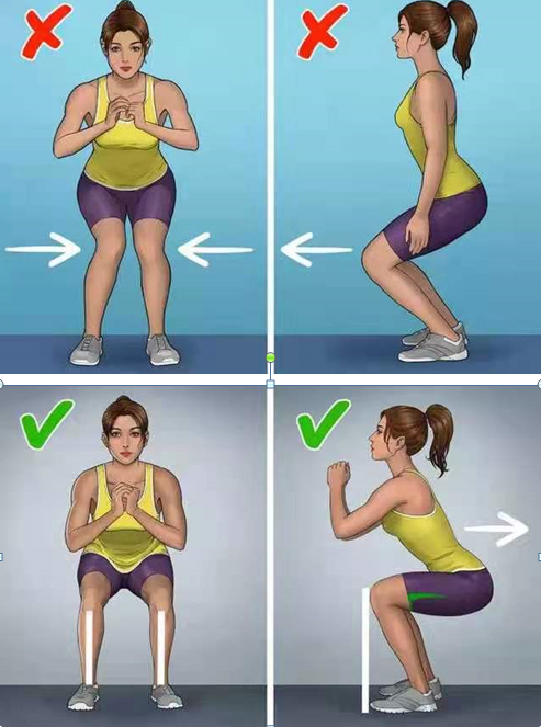 起身时膝关节锁死双膝内扣,没有做到膝盖与脚尖方向一致没有屈髋过程