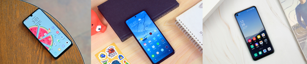 (左:华为畅享20 pro 中:红米note9 pro 右:oppo a93)