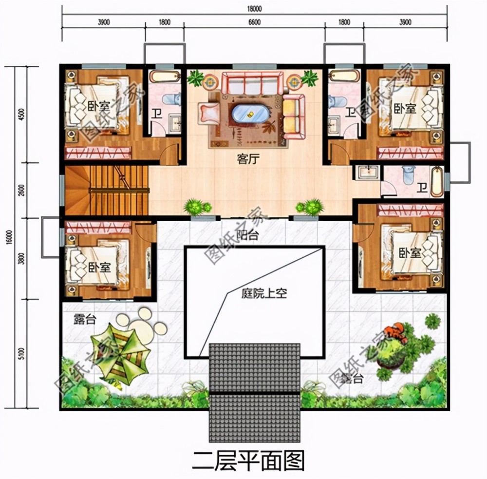 農村二層四合院別墅效果圖,帶超大院子,在家建一棟養老足矣