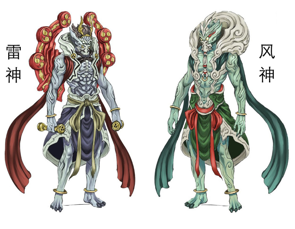 中也登场过多次,不过都是人形,但在神话中他们两个都是妖怪模样,风神