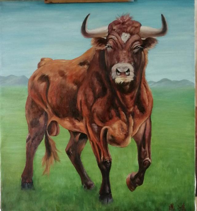 广西画家作奔牛图迎春