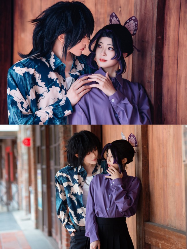 《鬼灭之刃》鬼杀队九柱cos,现代装扮,富冈义勇被蝴蝶忍揍啦_腾讯网