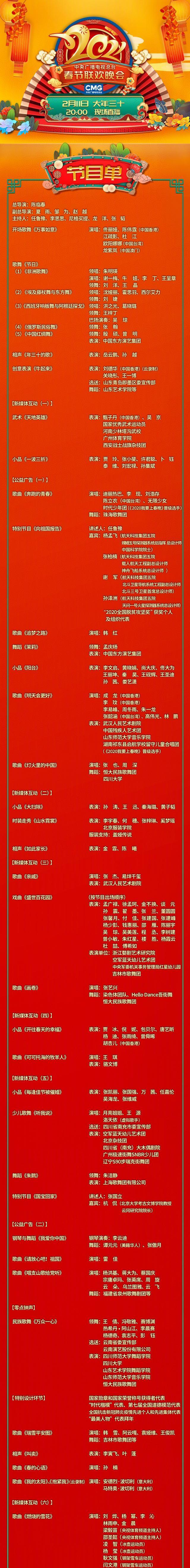 2021春晚节目单出炉嘉宾阵容超级豪华周深和王一博确认加盟