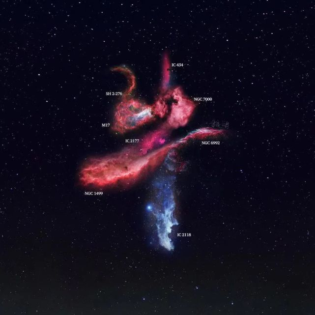 图源:公爵牛星云生肖,逆时针看,分别是sh 2-276(巴纳德环),ngc 3372