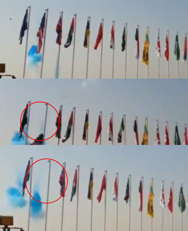 阿曼2021军演在巴基斯坦拉开序幕升旗仪式现场美国国旗掉地上了