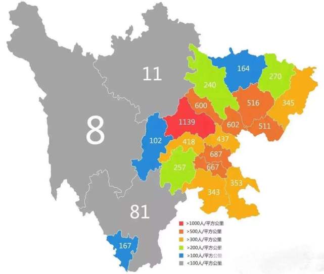四川21市州人口密度成都最高甘孜最少6市每平方公里超500人