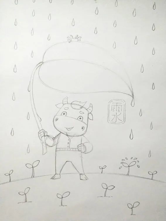 少兒美術課程分享新年雨水節氣主題兒童畫春雨