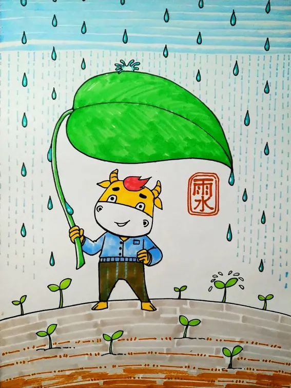 少儿美术课程分享新年雨水节气主题儿童画春雨