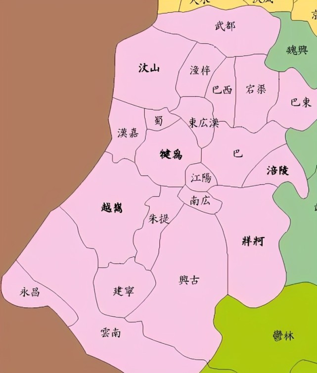 战后,诸葛亮将建宁,永昌,牂牁,越巂四郡拆分为六个郡,增加了云南郡和