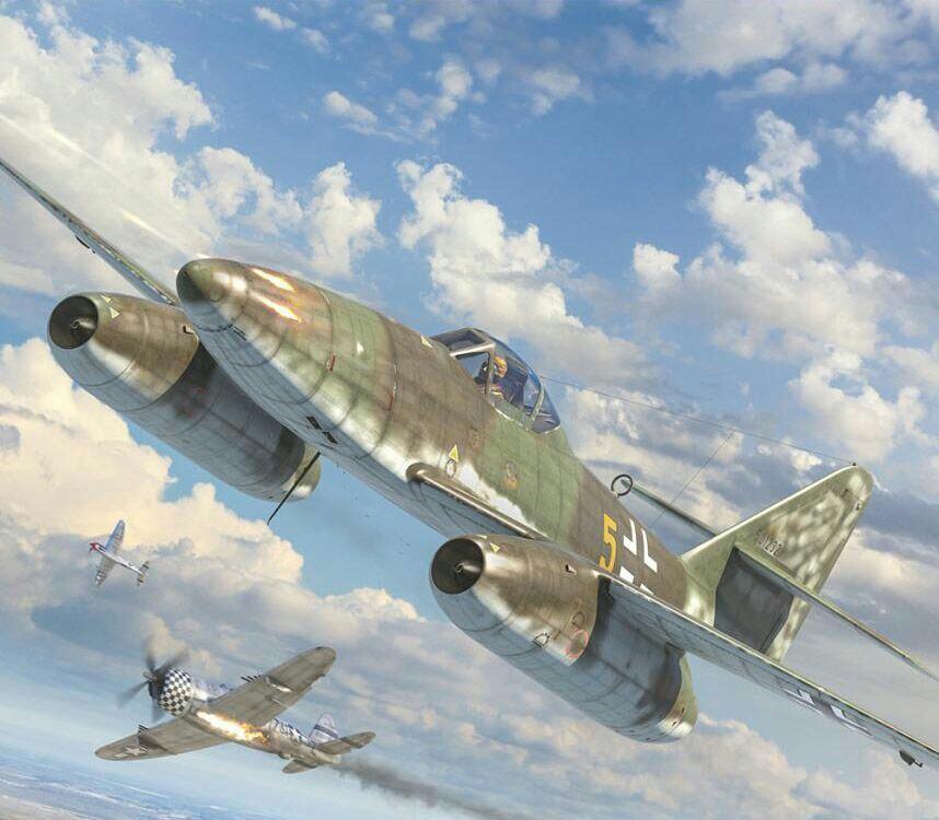 與盟軍p-47作戰的me-262戰鬥機me-262戰鬥機最早研製於1938年,此時的