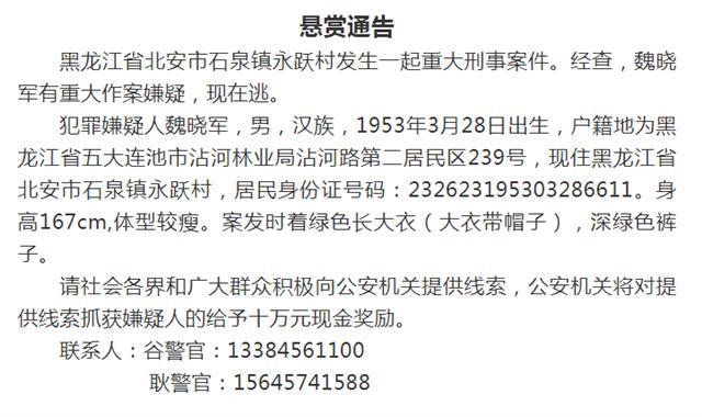 案发北安市石泉镇永跃村.