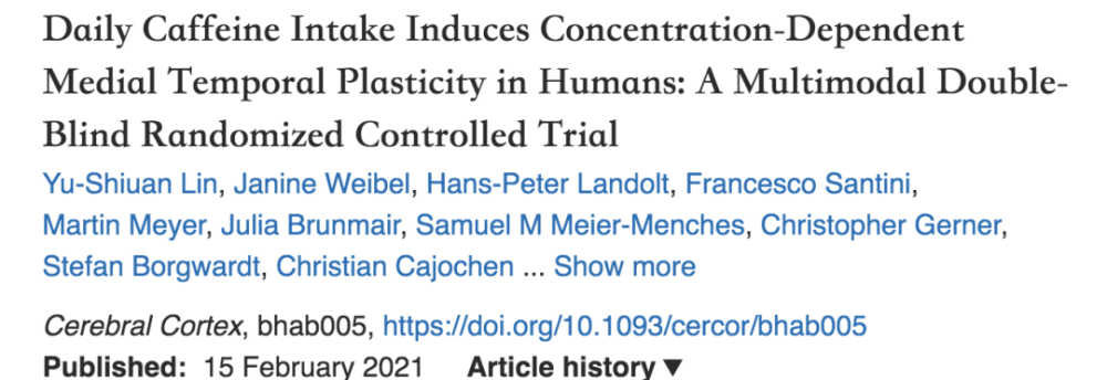 咖啡因|Cerebral Cortex：经常摄入咖啡因可能会影响大脑结构