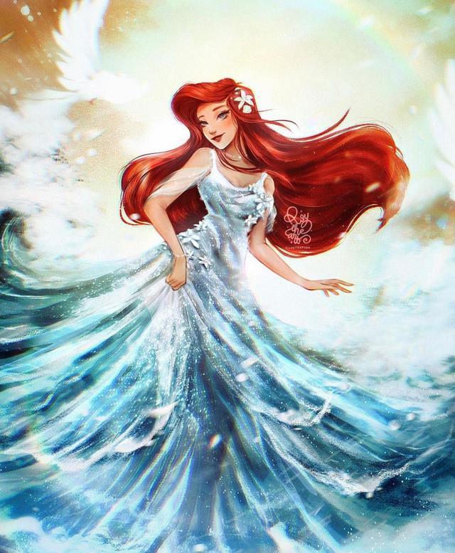 超华丽的迪士尼公主爱丽儿把大海穿在身上爱洛公主妩媚又可爱