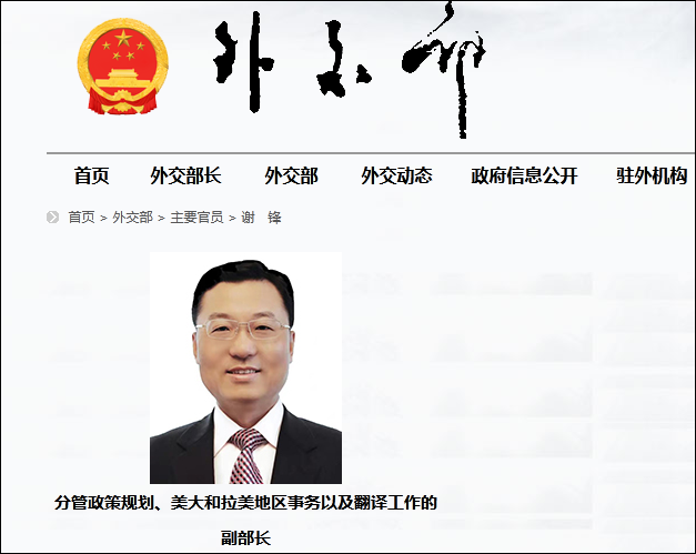 驻港公署特派员谢锋出任外交部副部长简历