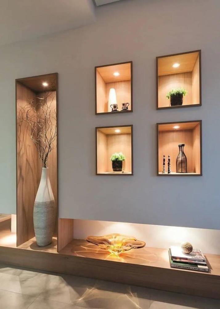 装饰性壁龛经常运用在玄关,客厅区,当做端景墙之用;且为了提升摆件的