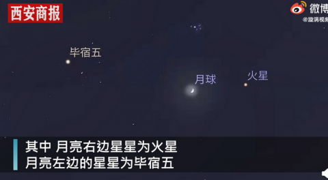 毕宿五|北京现罕见双星拱月天象，火星和毕宿五伴上弦月，趣味十足！