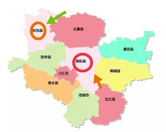 淮阳县与周口市除扶沟县以外的任何一个区县都有土地接壤,位置又恰好