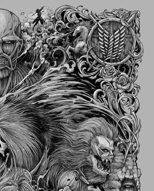 菲律宾艺术家5天绘制进击的9大巨人,超震撼视觉效果,满满的都是细节!