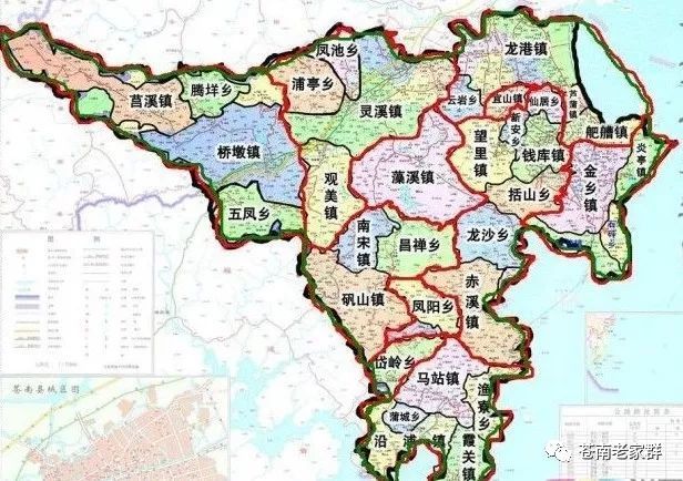 靈溪鎮,藻溪鎮,橋墩鎮,宜山鎮,望裡鎮,錢庫鎮,炎亭鎮,金鄉鎮,大漁鎮