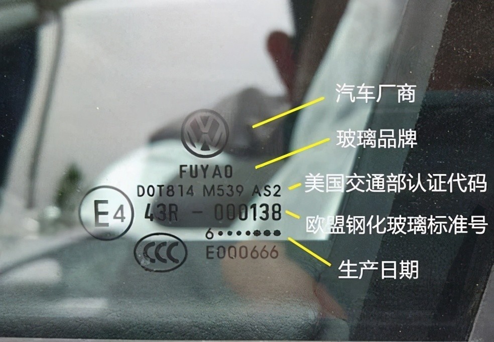 (2)玻璃:检查生产日期.其中数字代表生产年份,点代表生产月份.