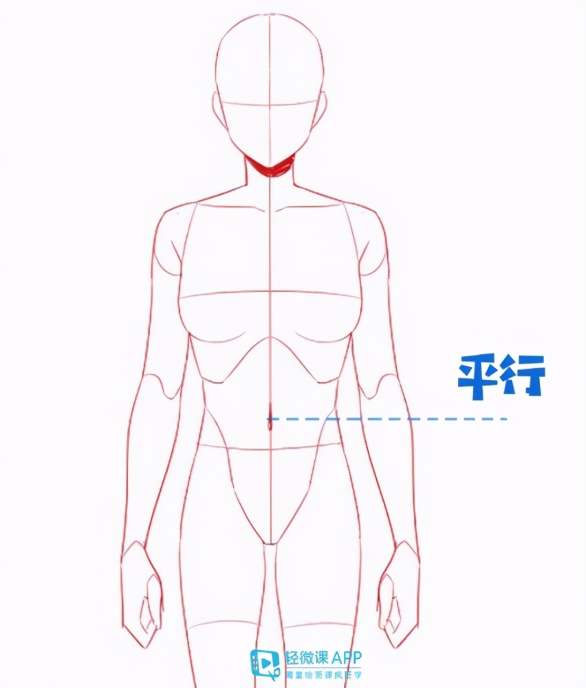 2,手臂自然下垂时手肘的位置正好与肚脐眼的位置平行1,我们手臂前臂与