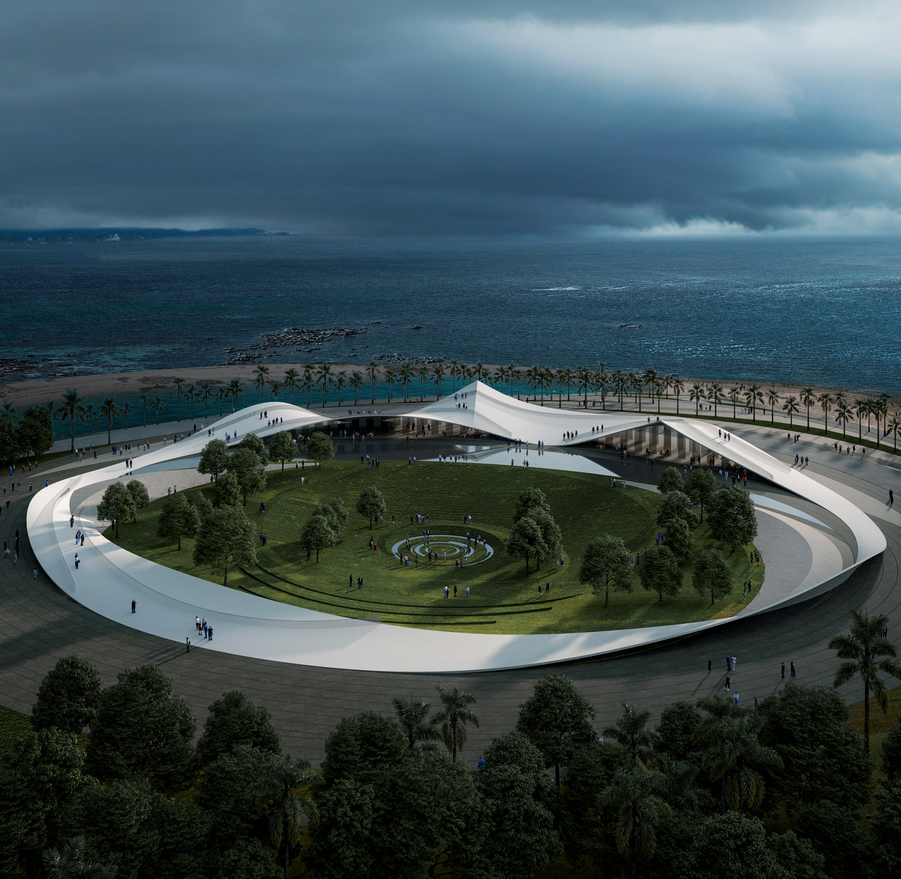 藤本壮介公布海口滨海展亭设计方案,形如"天空之山"