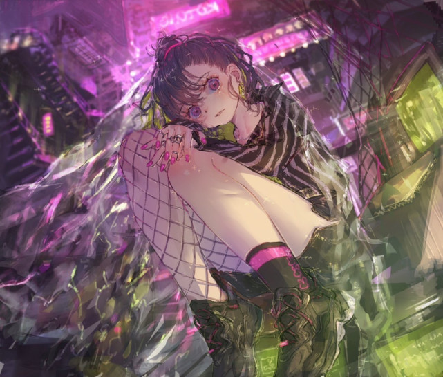 人物插画一组很未来风赛博朋克风的少女场景插画壁纸头像