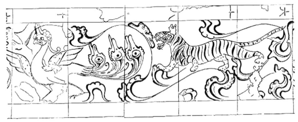 图三之3 飞龙乘云 腾蛇游雾图三之2 人首鸟身动物图三之1 顶脊壁画