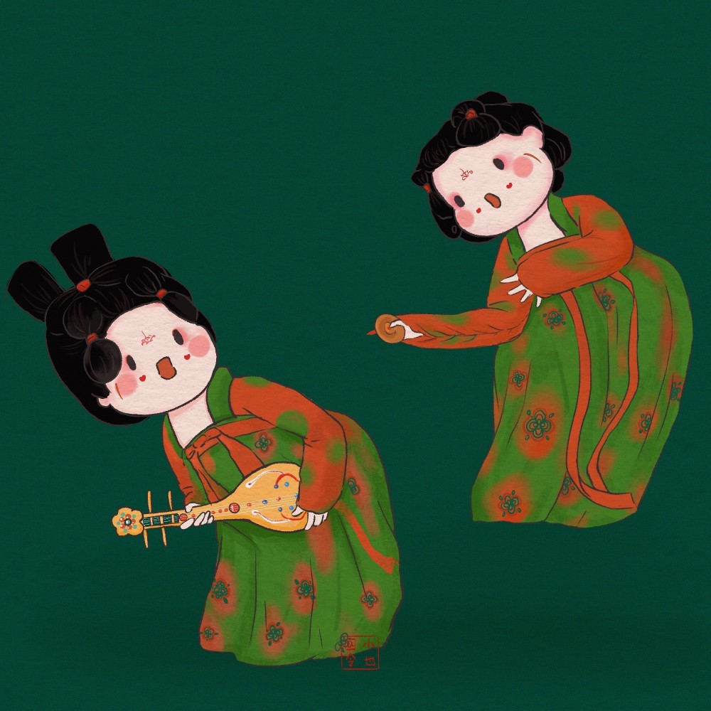 唐宫夜宴手绘作品大赏偷笑可爱的唐朝少女们也太生动了