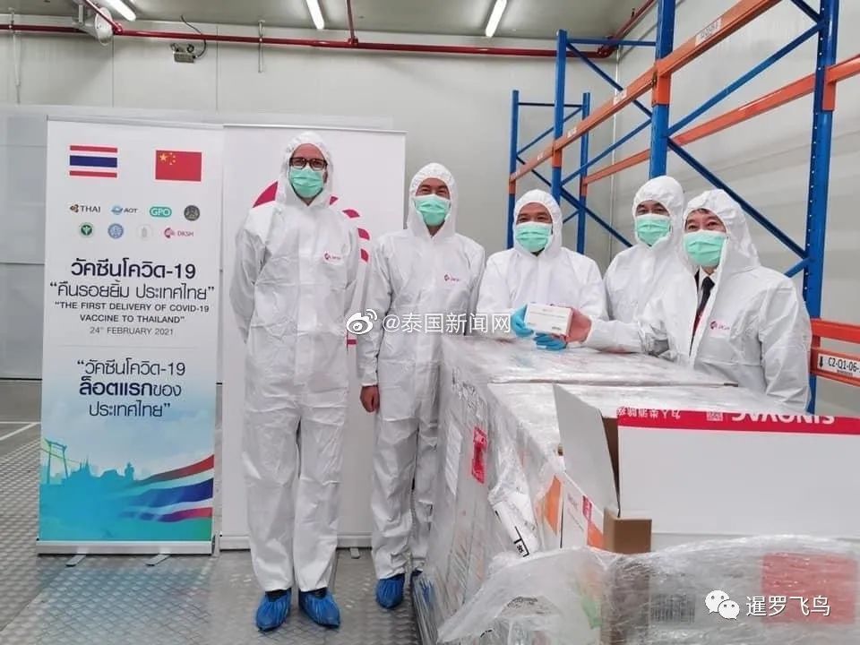 中国新冠疫苗抵泰,泰国总理巴育携高官亲自接机,双手展示称放心