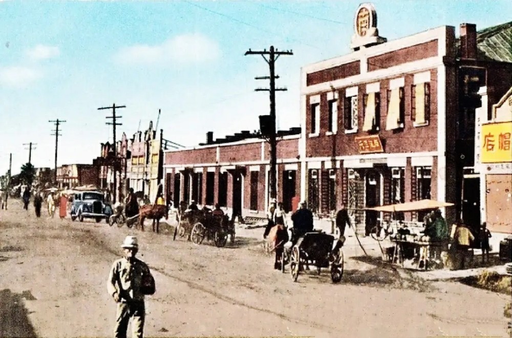 老照片黑龙江黑河市北安街景1939