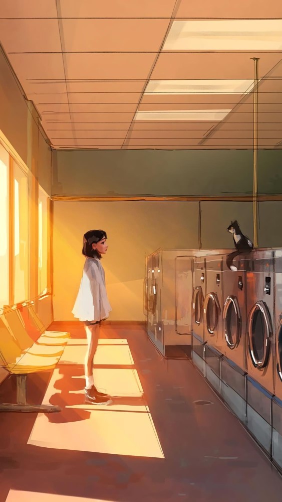 动漫风插画壁纸,阳光下的女孩,温柔又迷人