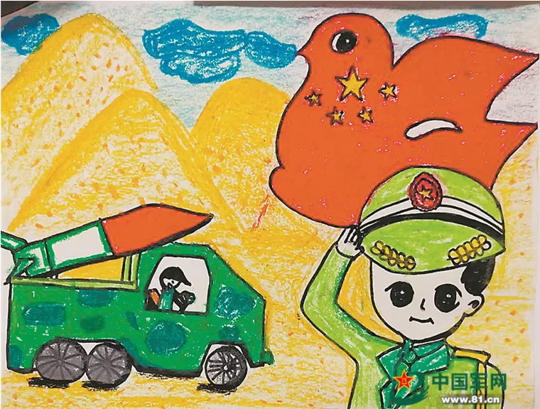 于是她画了一幅爸爸和导弹发射车在一起的场景导弹发射车的样子是她从
