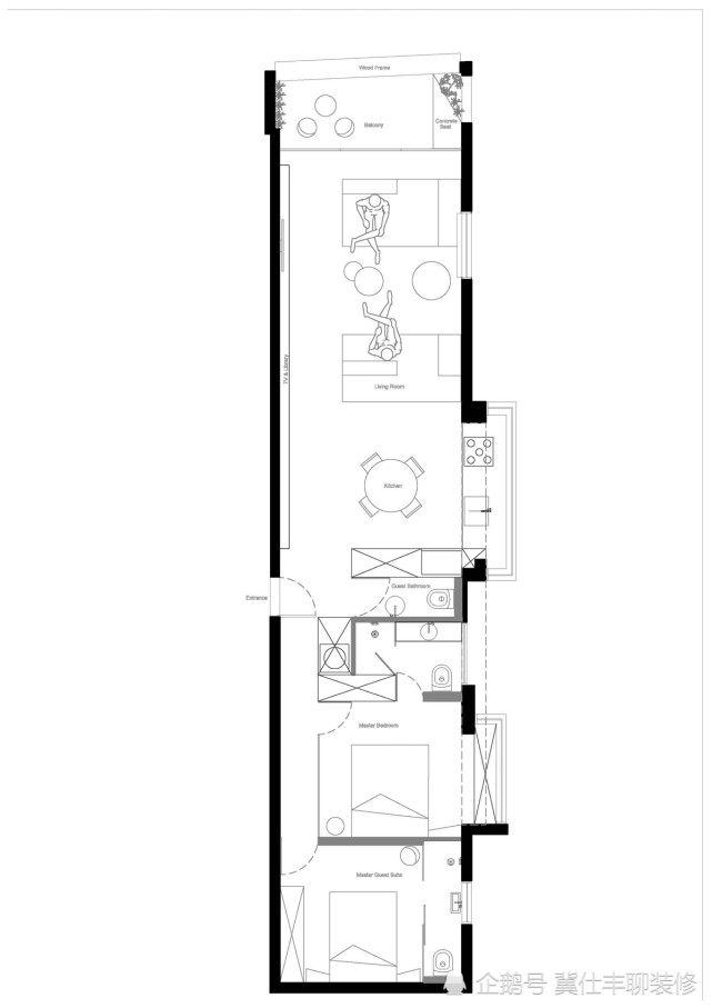先来看看这个超级难设计的户型平面图吧. 走廊