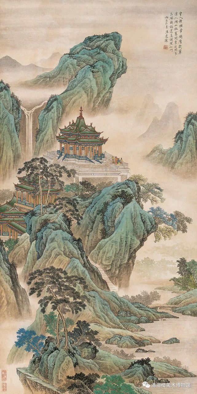 当初青绿山水画的产生与修建宫殿,馆阁有很大的关系,把宫殿楼阁融于