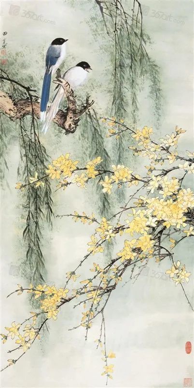 国画大师笔下迎春花端庄秀丽春意盎然