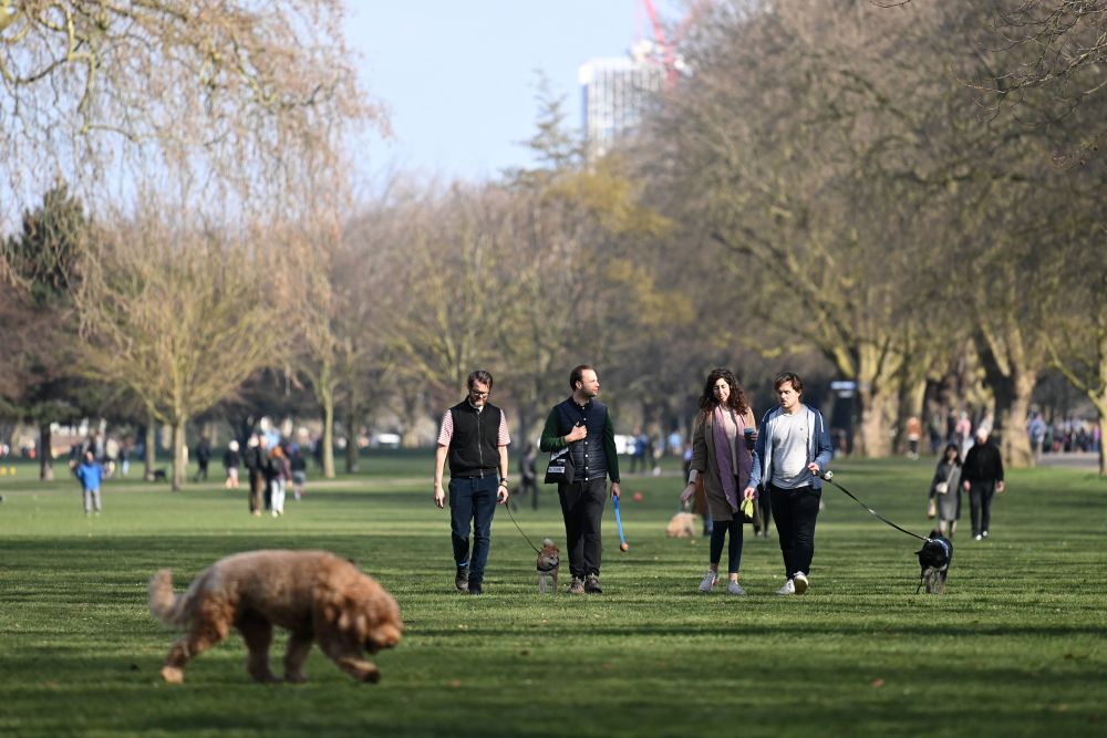 2月27日,人们在英国伦敦维多利亚公园玩英式橄榄球.新华社/法新